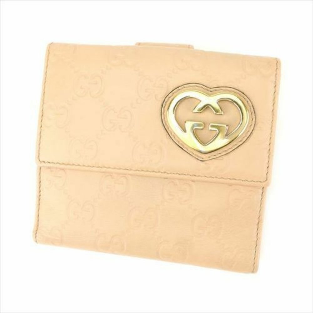 Auth Gucci Wallet Purse Guccissima Beige Gold leather Mens